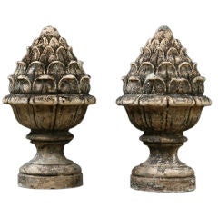 Pair of French Milled Stone "Artichoke" Garden Finials