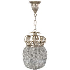 Silverplated Fleur de Lys Crown Beaded Shade Chandelier