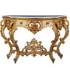 French Antique Louis XV style Gilt Marbletop Carved Console