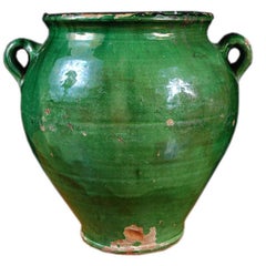 French Antique Rare Brilliant Green Glazed Confit Pot