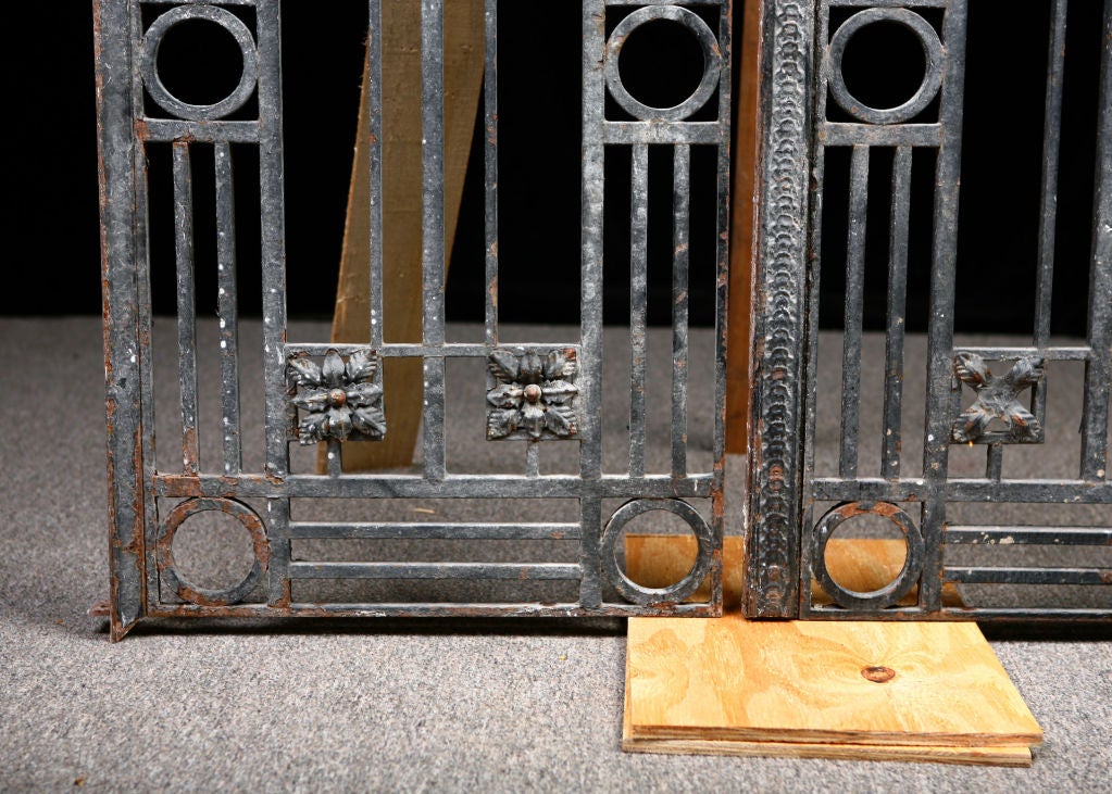 20th Century Pair of French Antique Art Deco Style Iron Gates and Balcony