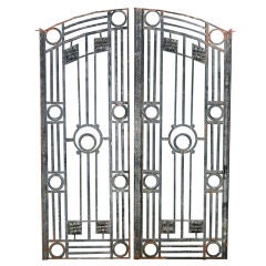 Pair of French Antique Art Deco Style Iron Gates and Balcony