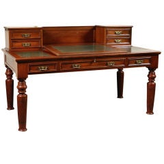 English Antique Carved Walnut Leathertop Desk