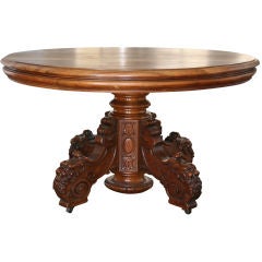 French Antique Renaissance-style Walnut Oval Pedestal Table