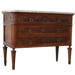 French Antique Louis XVI style Carved Walnut Chest of Drawers