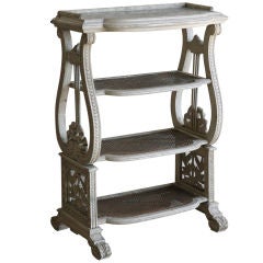 French Antique Louis XVI style Painted Caned Side Table Etagere