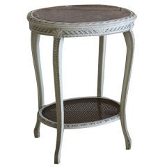 Marbletop Oval Louis XVI-style Table with Caned Transept