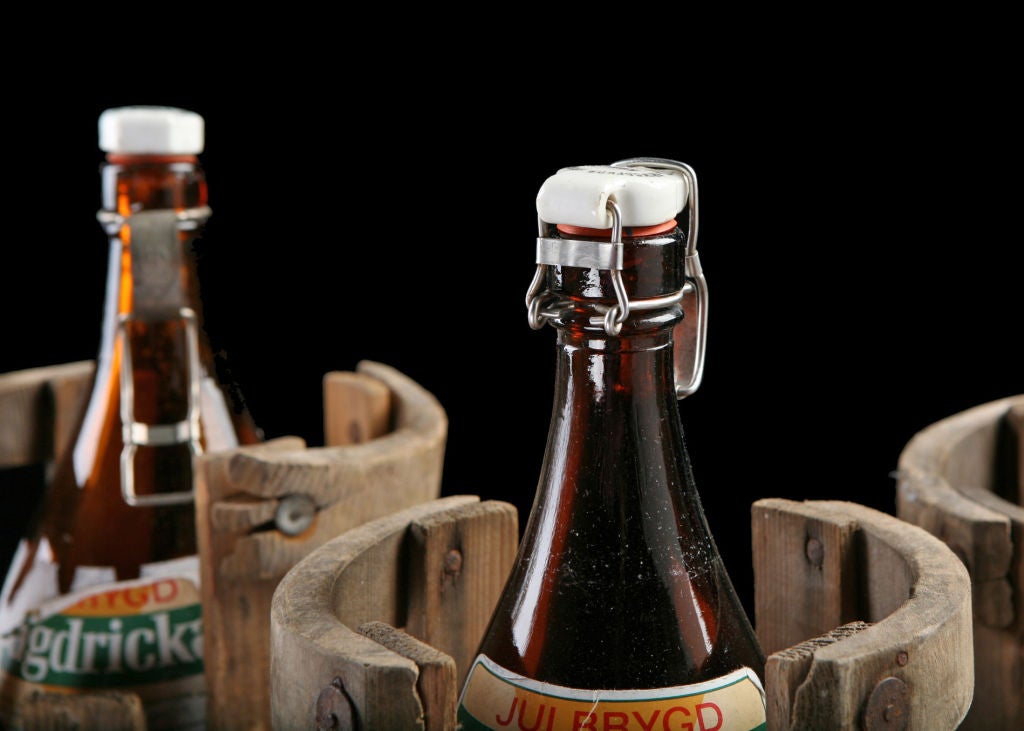 20th Century Oversized Vintage Swedish Beer Bottles with Wooden Crates