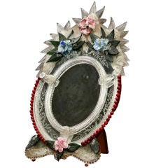 Italian Antique Murano Mirror with Colored Flowers and Ornaments