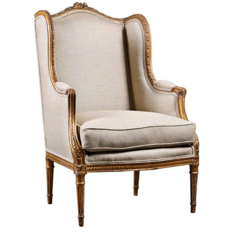 French Antique Giltwood Louis XVI style Winged Bergere