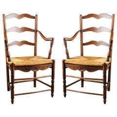 Pair of French Antique Provencal Rushseat Armchairs