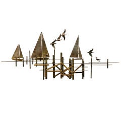 Curtis JERE Signed '71 "Sailboats and Seagulls" Sculpture