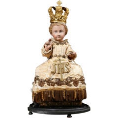 French Antique Statue of the Infant Jesus with Gilt Crown