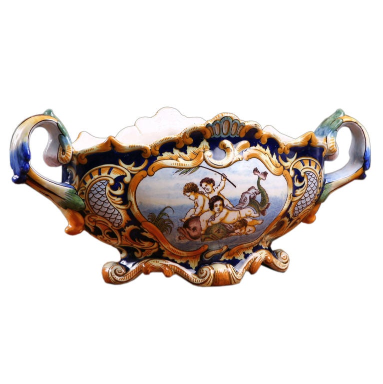 Nevers, France Faience Renaissance style Jardiniere Centerpiece