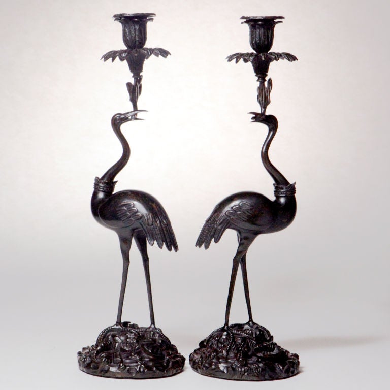 BRONZE BIRD CANDLESTICKS
