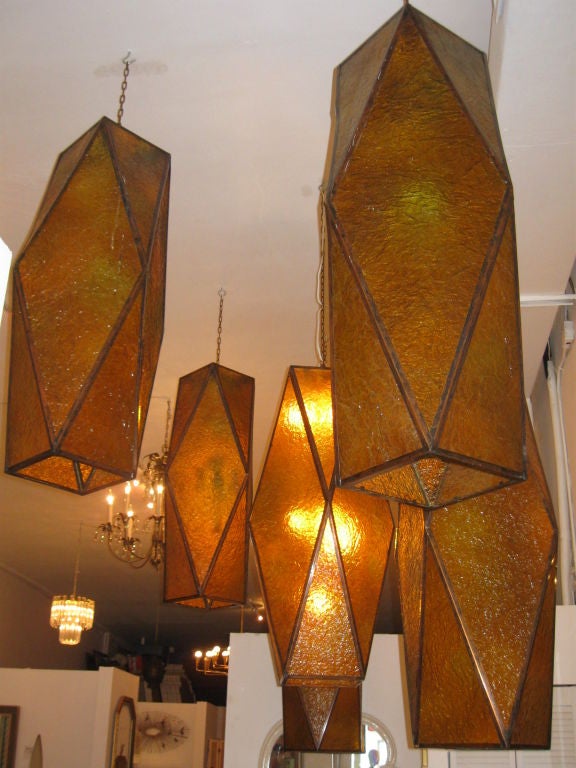 Copper Exceptional Set of 6 Oversized Lanterns, 1960's