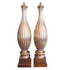 Vintage Important pair of Italian Lamps, Rich Crackel Enamel Processs