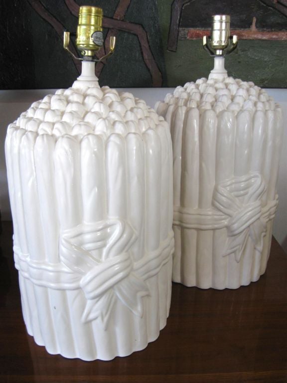Elegant Pair of Bunched Asparagus Lamps