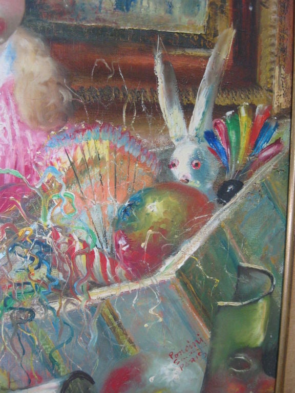 Toile Peinture à l'huile originale de Poncini : « La Boite à Joujoux »