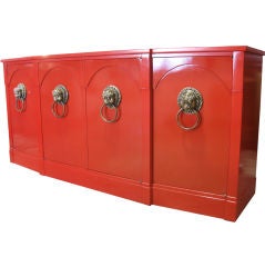 Retro Elegant Lacquered Sideboard with Large Bronze Foo Dog Heads