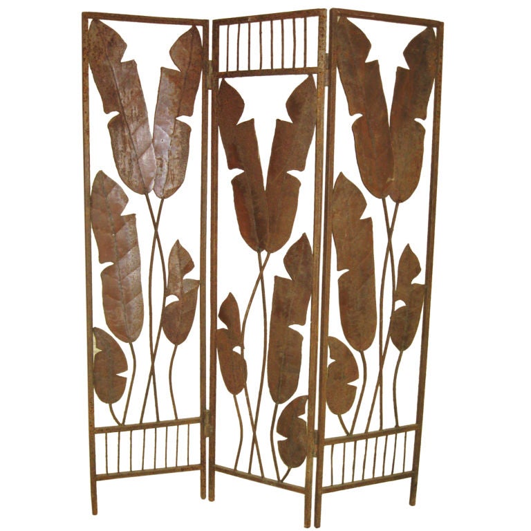 3 Panel 1960
s Banana Leaf Iron Screen/ Room Divider