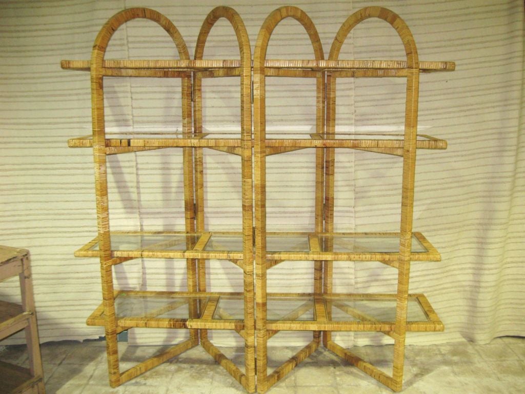 70's Wraped  Rattan and Glass Etagere 1