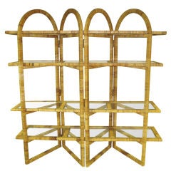 70's Wraped  Rattan and Glass Etagere