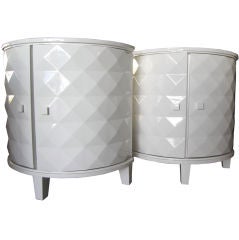 Vintage Elegant Pair of Demi Lune Cubiste Inspired Lacquered Cabinets