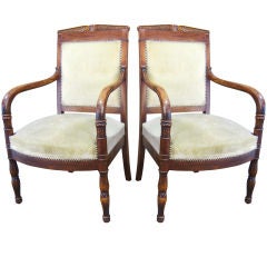 Pair of French Empire Style Open Armchairs