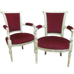 Pair of French LVXI Style Open Armchairs