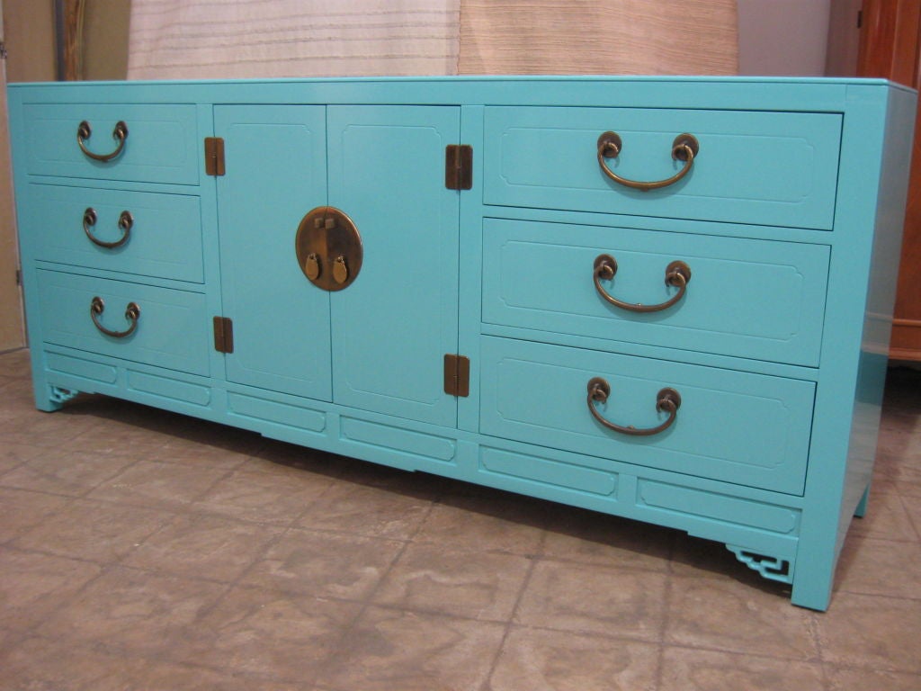 Elegant Aqua Lacquered Ming Style Cabinet 2