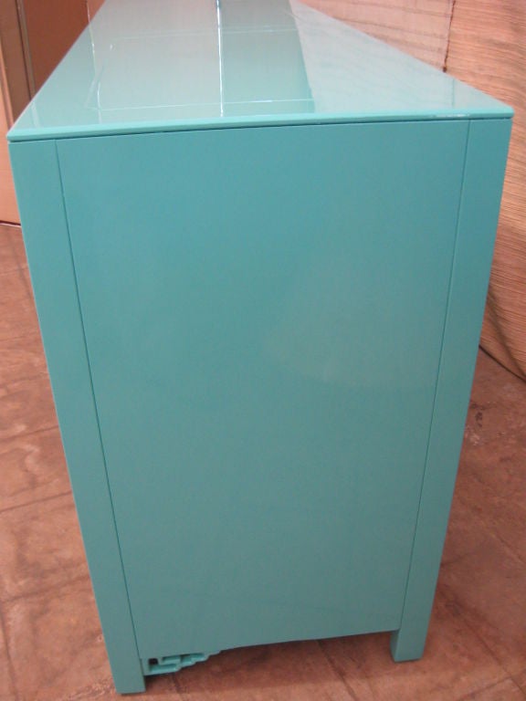 Elegant Aqua Lacquered Ming Style Cabinet 1
