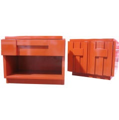 Retro Exceptional Pair of Cubiste inspired lacquered Side Tables