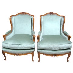 Superb Pair of French 40's LXV Style Club Chairs / Bergeres