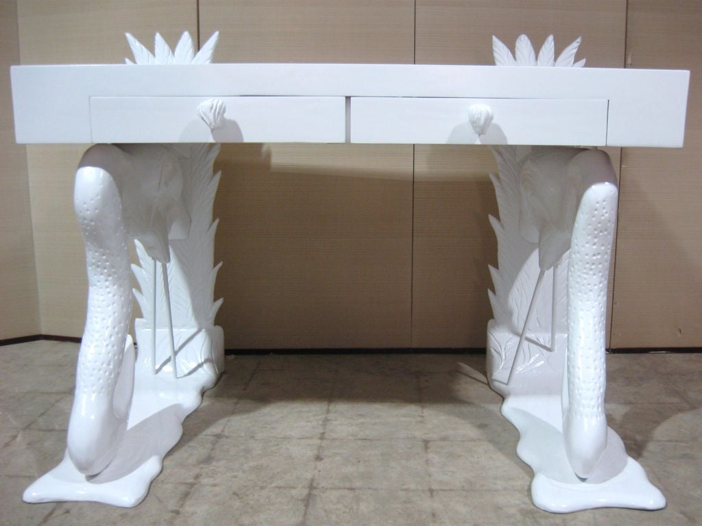 Double Flamingo Lacquered Pedestal Desk 1