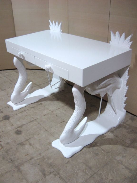 Double Flamingo Lacquered Pedestal Desk 2