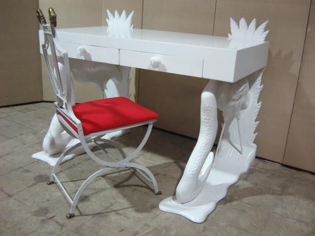Double Flamingo Lacquered Pedestal Desk 4
