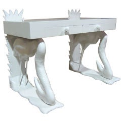 Double Flamingo Lacquered Pedestal Desk