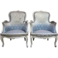 Pair of French LXV Style Antique Slipper Chairs/ Bergers