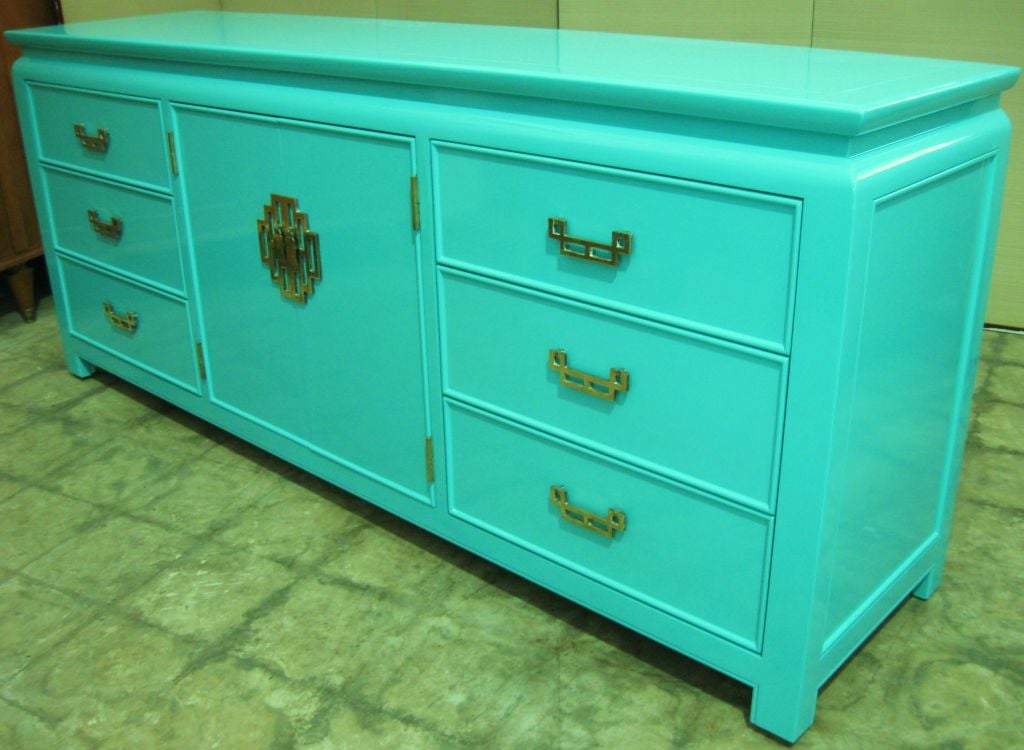 Superb Ming Cabinet with Rich Aqua Lacquer