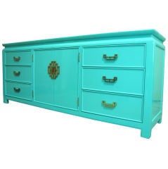 Superb Ming Cabinet with Rich Aqua Lacquer