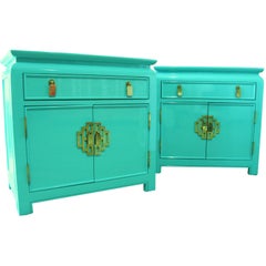Pair ofAqua Lacquered Ming Style Side Table