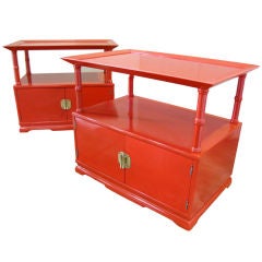 Pair of Lacquered Pagoda Top Side Tables