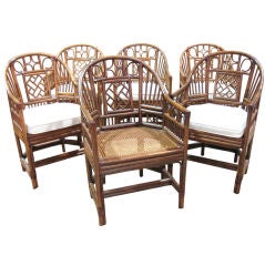 Elegant set of 6 Bamboo Chinese Chippendale Style Arnchairs
