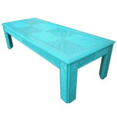 Lacquered Faux Bamboo Coffee table, Rich Aqua Lacquer