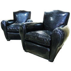 Pair of  FRENCH DECO Faux  Aligator Club Chairs