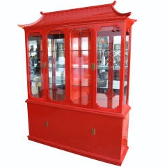 Vintage Pagoda Top Lacquered Cabinet