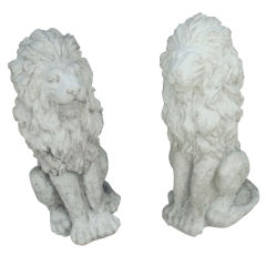 Pair of Carved Stone Regal Lions