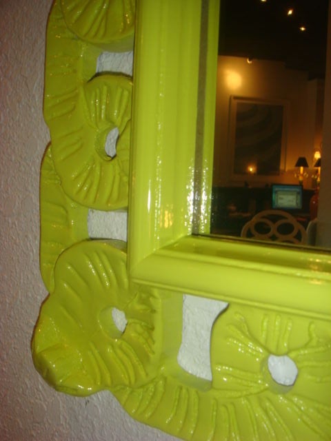 Restored Citrus  Lacquered Loop Mirror In Excellent Condition In West Palm Beach, FL