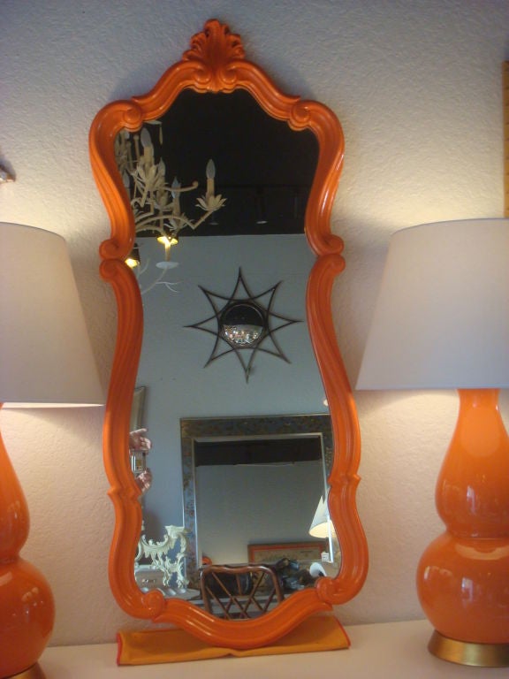 American Orange Gloss Restored  Curvaceous Scroll Mirror